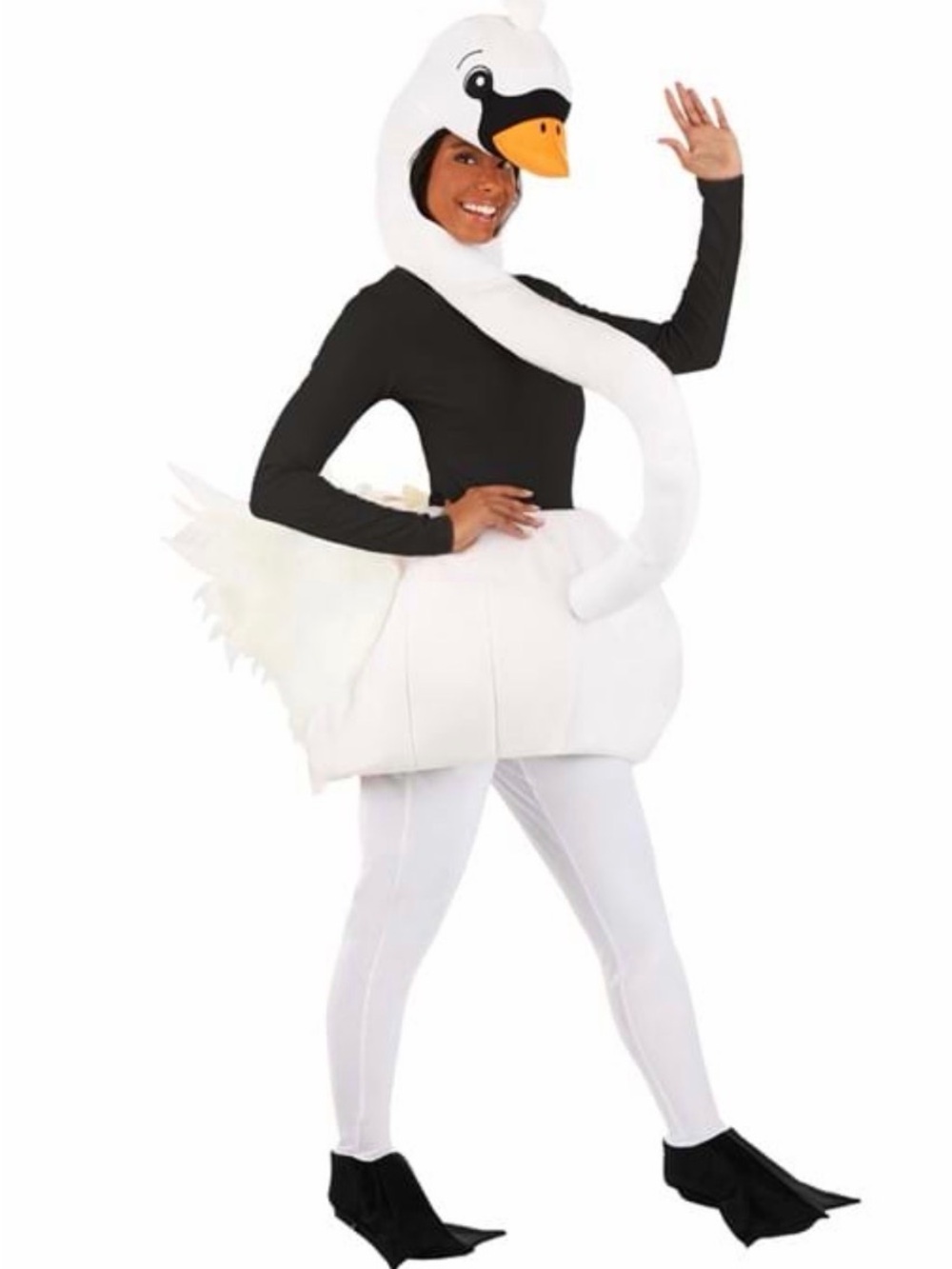 Women's White Swan Costume with Plush Neck and Headpiece